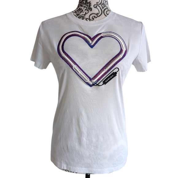 Carven Tee I Women's Small Blanc Optique White Purple Heart Graphic Kitschy Y2K - Picture 2 of 13